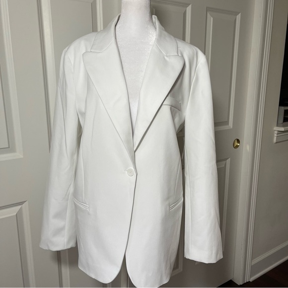 NWT Saks Fifth Avenue White Single Button Blazer Notched Collar Fully Lined L - Picture 2 of 14